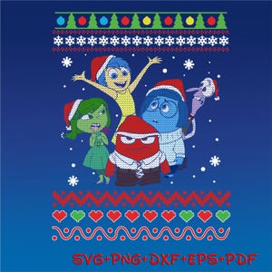 Inside Out All Emotions Christmas Sweatshirt SVG png, Joy Sadness Anger Disgust Fear X-mas Sweater svg png images bundle