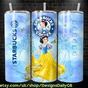 Princess Snow Glitter 20oz Skinny Tumbler Template PNG, and the seven dwarves Skinny Tumbler Wrap Design PNG File Digital Download