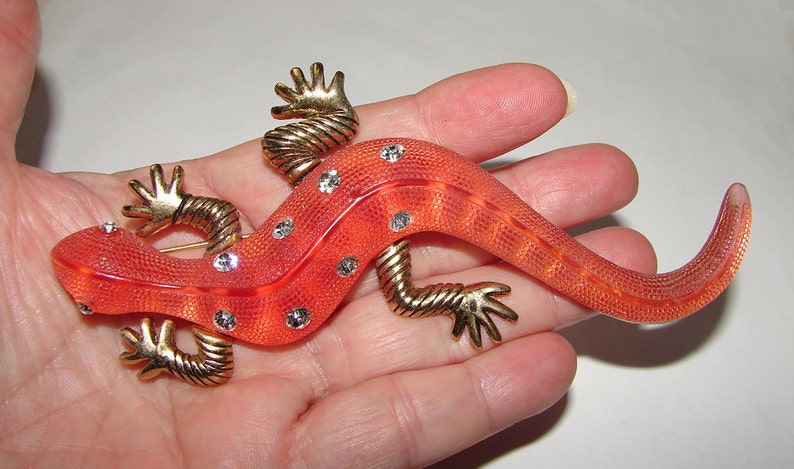 Superb Huge Big Bold Vintage Brooch 5 Long Rhinestone Jeweled Very Large Lizard Gecko Unusual Pin