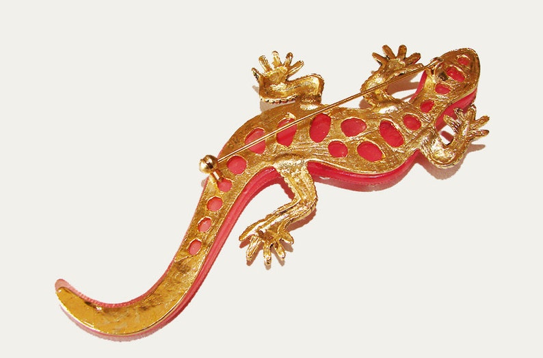 Superb Huge Big Bold Vintage Brooch 5 Long Rhinestone Jeweled Very Large Lizard Gecko Unusual Pin