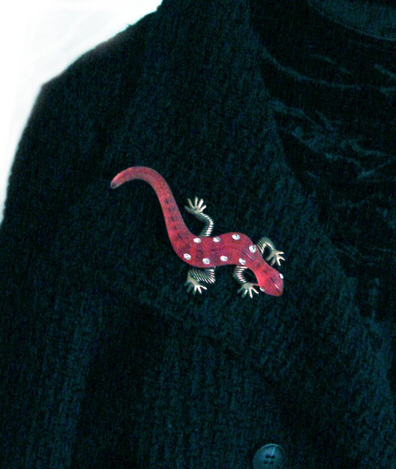 Superb Huge Big Bold Vintage Brooch 5 Long Rhinestone Jeweled Very Large Lizard Gecko Unusual Pin