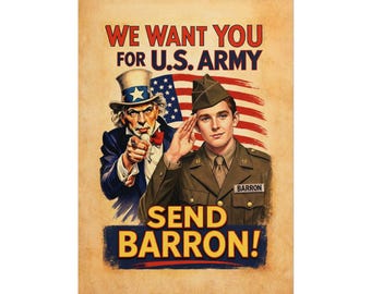 Send Barron Poster | Funny Political Humor Wall Art | Vintage Army Recruitment Parody Print | Dorm Room Decor | Gift for Him