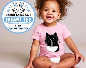 Noodle Cat Infant Shirt, Funny Cat Baby Tee, Ramen Kitten Baby T-Shirt, Cat Gift, Cute Cat Lover Infant Shirt, Ramen Childrens Tee, 6M-24M
