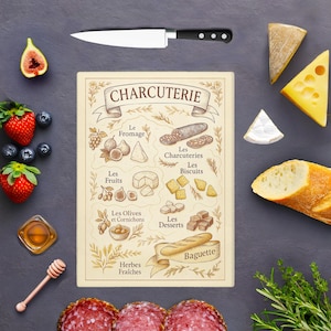 Tabla de cortar de vidrio elegante para amantes de la cocina / Tabla de charcutería francesa "Mapa" / Decoración de cocina / Regalo perfecto / Arte rural francés
