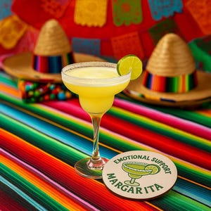 Emotionele steun Margarita-onderzetter, grappige onderzetter, enkel of set van 4, perfect cadeau voor liefhebbers van Margarita, decor barwagen