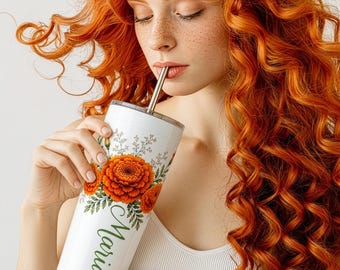 Personalized Birth Flower Tumbler, Custom Name Cup, 360 Degree Wraparound Design, Birthday Mother's Day Christmas Gift for Her