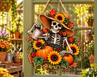 Skeleton Gardener Wood Sign, Halloween Fall Garden Decor, Halloween Door Decor, Halloween Sign, Free Shipping