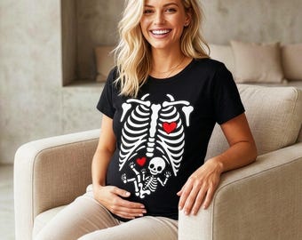 Skeleton Halloween Maternity Shirt, Pregnancy Announcement Tee, New Mom Reveal Gift