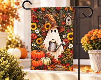 Ghost Gardener Garden Flag, Fall Halloween Yard Decor, Gardener Gift