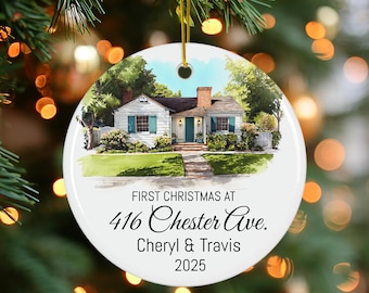 PERSONALIZED  Watercolor Home Ornament | CUSTOM House Portrait Keepsake | Realtor Closing Gift | New Home Christmas Ornament | Home Portrait
