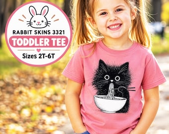 Noodle Cat Toddler Shirt | Funny Cat Eating Ramen Tee | Kawaii Cat Lover Gift | Toddler Boy Girl T-Shirt