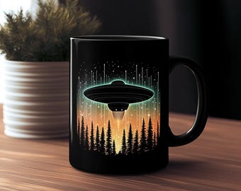 Black UFO Coffee Mug | Alien Spaceship Design | Perfect for Sci-Fi and UFO Lovers