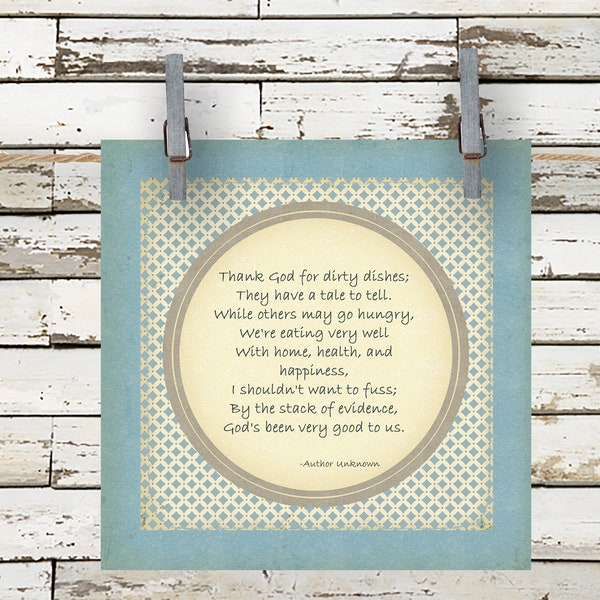 Print - Thank God for Dirty Dishes - Inspirational Quote - 5x5 Art Print