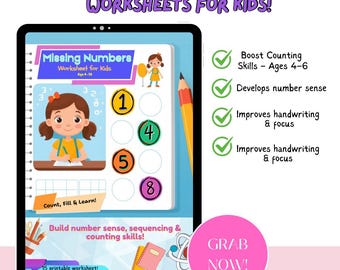 Missing Numbers Worksheet Printable | Preschool & Kindergarten Math Activity | Digital Download | Number Recognition 1-100 | Homeschool