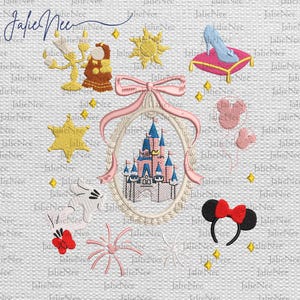 Diseño de bordado de Magic Kingdom, diseño de bordado de viaje familiar, diseño de bordado de lazo de coqueta de Magic Castle, viaje de chicas, descarga instantánea