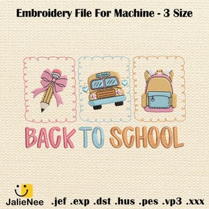 School Bus Embroidery, Coquette Pencil Bow Embroidery, First Day of School Stitch File, Boy Girl School Embroidery, Preppy Back to School