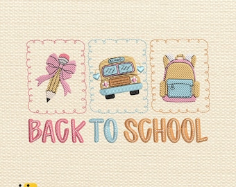 School Bus Embroidery, Coquette Pencil Bow Embroidery, First Day of School Stitch File, Boy Girl School Embroidery, Preppy Back to School