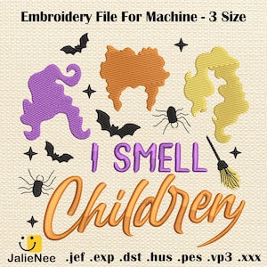 Halloween Embroidery Design, Witchy Quote &quot;I Smell Children&quot; Stitch File for Fall Projects and Gifts, Funny Digital File, Instant Download