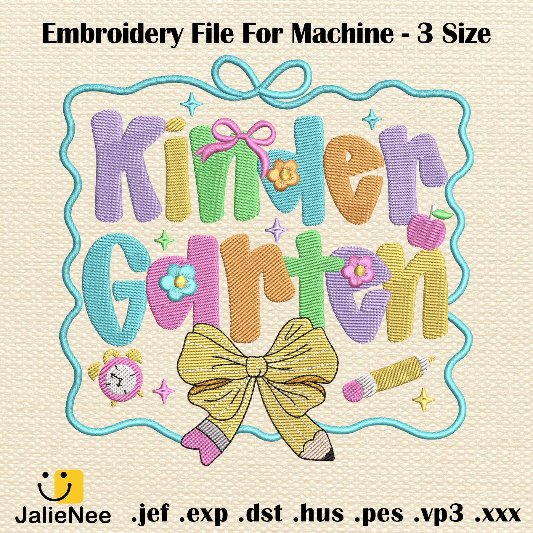 Preppy Back to School Embroidery Bundle, Girly Checkered Stitch, Coquette Teacher Design, Pre-K to 3rd Grade Embroidery, Instant Download