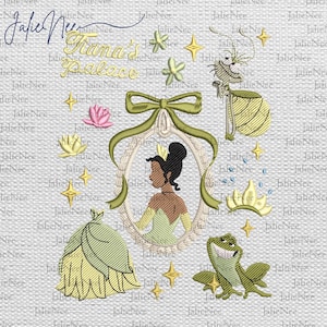 Princess Movie Cartoon Embroidery Design, Magic Kingdom Embroidery Design, Frog Princess Embroidery Pattern, Girl Trip Embroidery Design