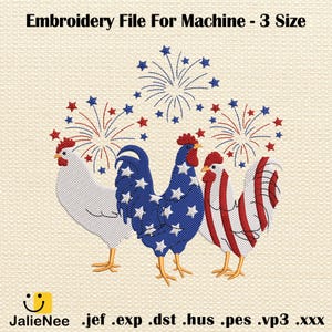 Retro July 4th Embroidery Design, Patriotic Animal Embroidery Design, Patriotic USA Chicken Embroidery Design, Digital Download