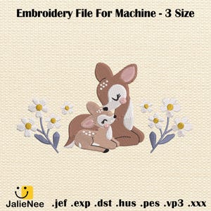 Floral Deer Embroidery Design, Floral Embroidery Design, Animal Embroidery Machine File, Instant Download, 3 Size,Instant Download.