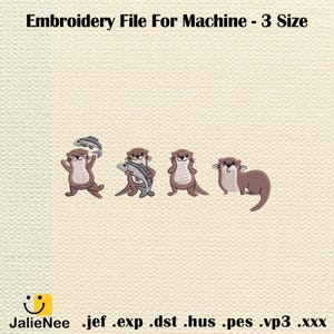 Funny Otters Embroidery File, Cute Otters Embroidery Design, Animal Embroidery Machine File, Instant Download, Includes 3 Sizes