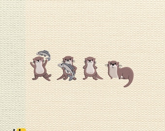 Funny Otters Embroidery File, Cute Otters Embroidery Design, Animal Embroidery Machine File, Instant Download, Includes 3 Sizes