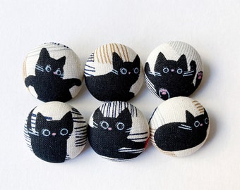 Playful Black Kitty Sewing Buttons / Fabric Buttons for Crochet and Knitting