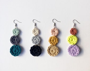 Crochet Statement Earring - Minimalist Circles - Available in Singles and Pairs, Dangle and Clip on
