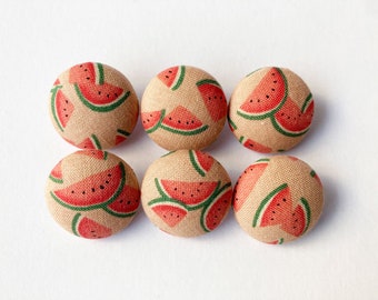 Watermelon Fabric Buttons  for Crochet and Knitting - Sewing Buttons / Fabric Buttons - 6 Medium Fabric Buttons