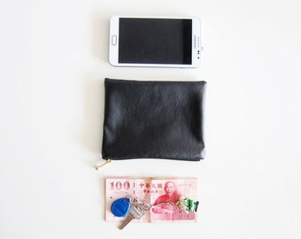 Vegan Leather Zipper Pouch - Simple and Classic Zipper Pouch in Faux Sheepskin