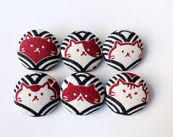 Seigaiha Cat Sewing Buttons / Fabric Buttons for Crochet and Knitting