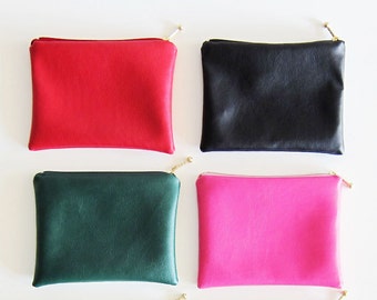 Vegan Leather Zipper Pouch - Simple and Classic Zipper Pouch in Faux Sheepskin