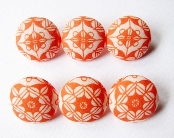 Sewing Buttons / Fabric Buttons - 6 Small Fabric Buttons Set - Orange Pattern  for Crochet and Knitting