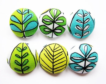 Sewing Buttons / Fabric Buttons - Leaves - 6 Large Fabric Buttons Set  for Crochet and Knitting