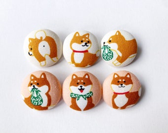 Shiba Inu Fabric Buttons for Crochet, Knitting, Sewing