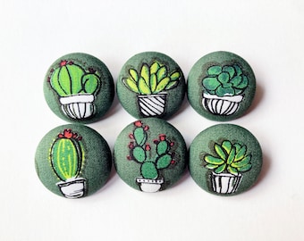 Cactus and Succulents Fabric Buttons for Crochet, Knitting, Sewing