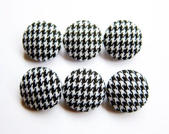 Houndstooth Buttons for Crochet, Knitting, Sewing- 6 Small Fabric Buttons Set