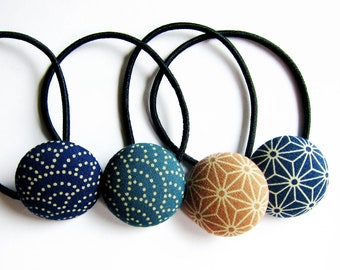 Button Ponytail Holders - Japanese Traditional Prints - Hair Accessories / Ties and Elastics