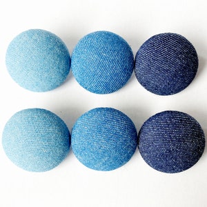 Denim Light Medium Dark Fabric Buttons for Sewing, Knitting, Crocheting image 1