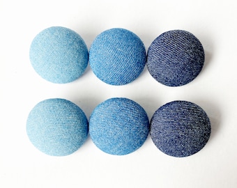 Denim Light Medium Dark Fabric Buttons for Sewing, Knitting, Crocheting