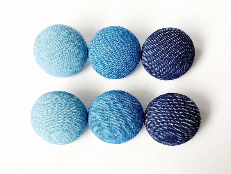 Denim Light Medium Dark Fabric Buttons for Sewing, Knitting, Crocheting image 1