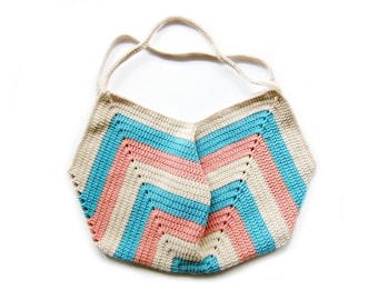 FREE SHIPPING Crochet Tote Bag / Market Bag / Beach Bag / Grocery Bag - Three Tone Crochet Granny Tote Bag
