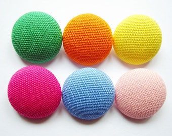 Sewing Buttons / Fabric Buttons - Summer Solids - 6 Large Fabric Buttons Set  for Crochet and Knitting