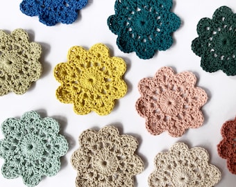 Crochet Flowers / Crochet Coasters in Cotton Yarn - Crochet Flower Coasters - Made to Order