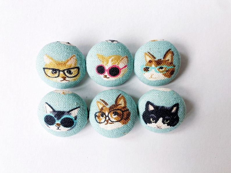 Cat in Glasses, Fabric Buttons for Sewing, Crochet and Knitting image 1