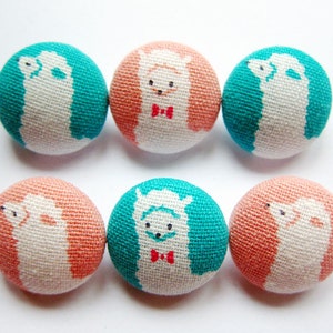 Sewing Buttons / Fabric Buttons Llamas on Pink and Turquoise 6 Medium Fabric Buttons Fabric Covered Buttons image 1