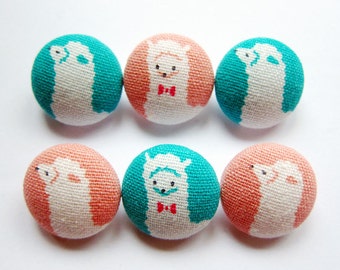 Sewing Buttons / Fabric Buttons - Llamas on Pink and Turquoise - 6 Medium Fabric Buttons - Fabric Covered Buttons