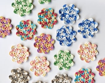 Crochet Flowers / Crochet Coasters in Multicolor Cotton Yarn - Crochet Flower Coasters - Made to Order